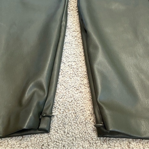 Zara olive khaki green faux leather high-rise leggings Sz M NWOT pleather vegan - Picture 10 of 17